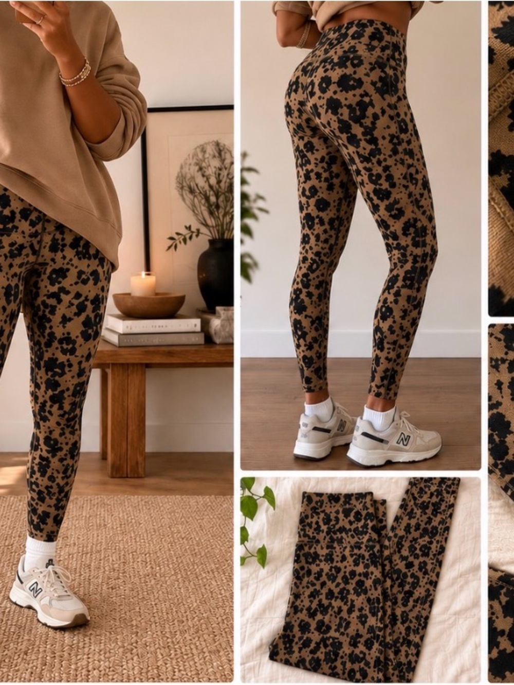Varley Brown and Black Leopard Print High-Rise Leggings